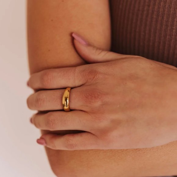 Gold Dome Ring Waterproof Stacking Ring Non-tarnish Gold Ring sz 6-8 PRETTY - Picture 5 of 15